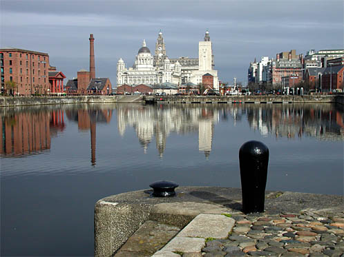 view of the 'Three Graces' from Albert Dock