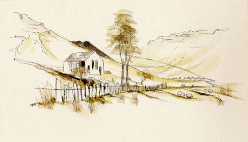 Capel Rhosydd ink and wash painting